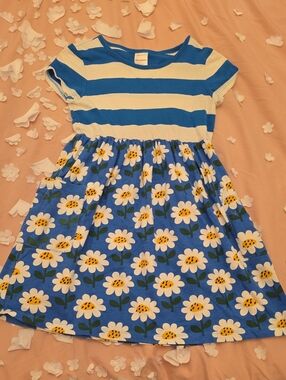 Girls' Blue Daisy Stripe Knit Dress